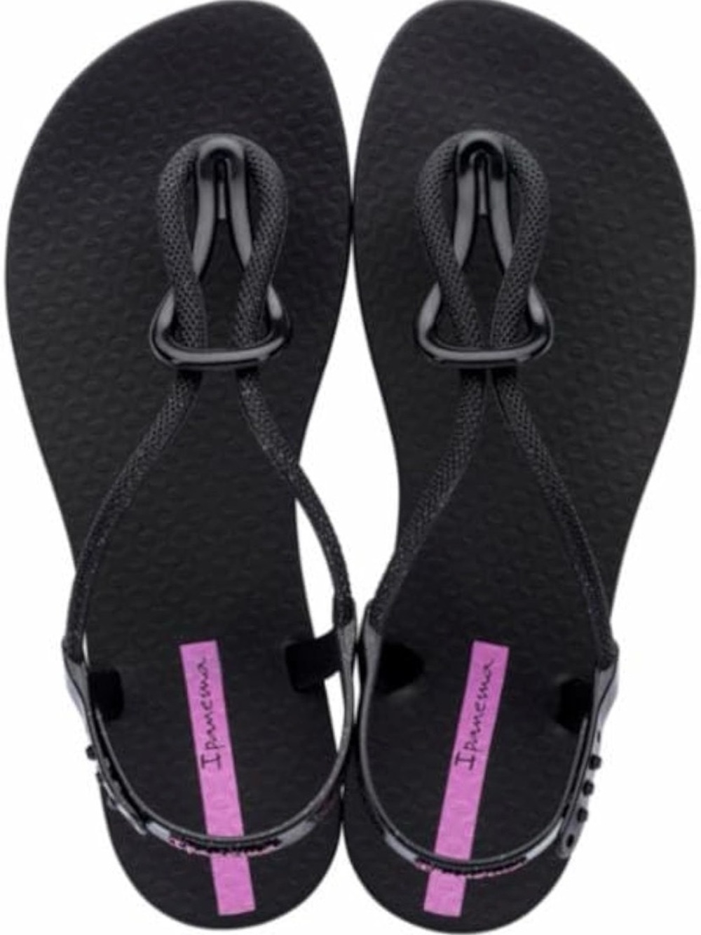 NWT Ipanema Black Sandals with Pink Heel Stripe